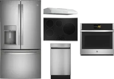 5 Piece Package Includes Refrigerator, Cooktop, Wall Oven, Hood And Dishwasher